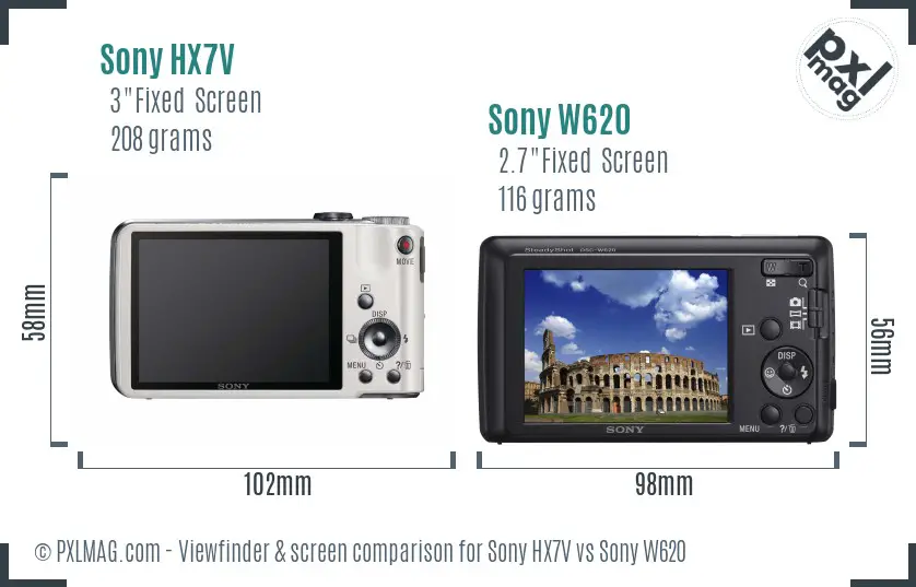 Sony HX7V vs Sony W620 Screen and Viewfinder comparison