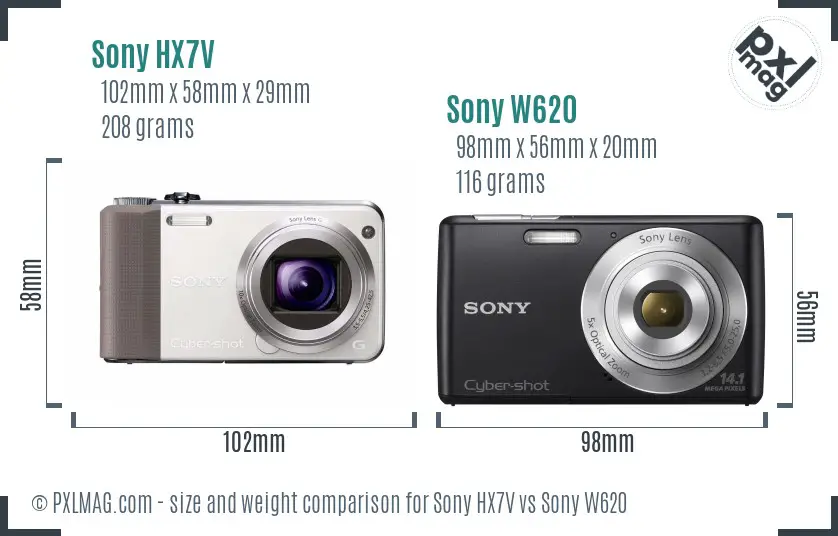 Sony HX7V vs Sony W620 size comparison