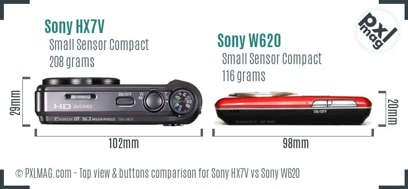 Sony HX7V vs Sony W620 top view buttons comparison