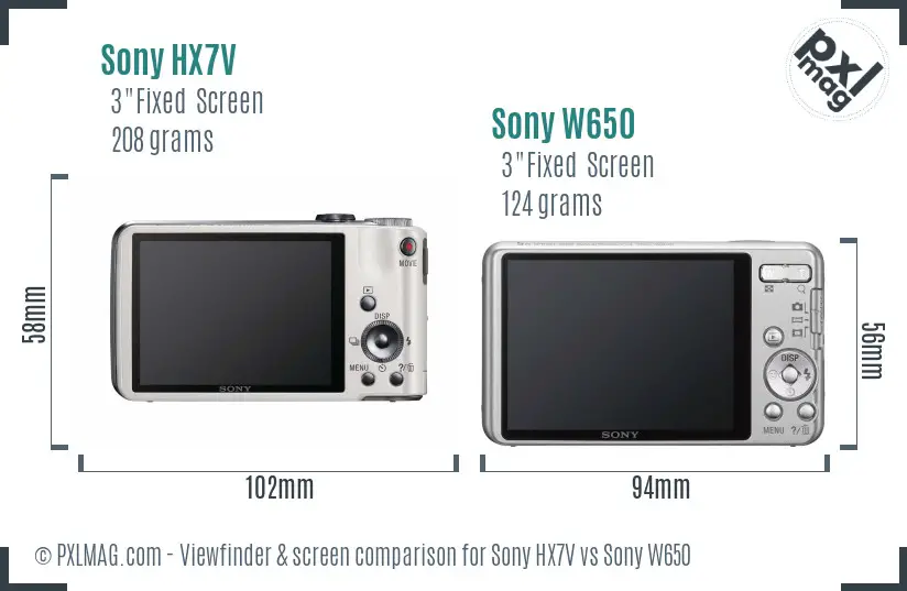 Sony HX7V vs Sony W650 Screen and Viewfinder comparison