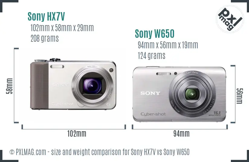 Sony HX7V vs Sony W650 size comparison