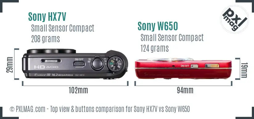 Sony HX7V vs Sony W650 top view buttons comparison