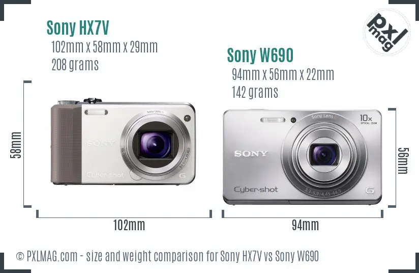 Sony HX7V vs Sony W690 size comparison