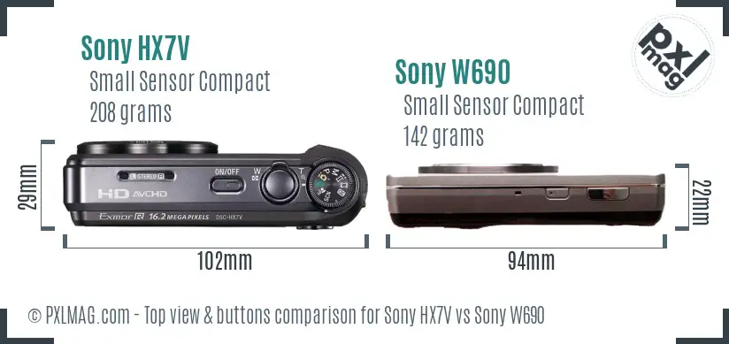 Sony HX7V vs Sony W690 top view buttons comparison