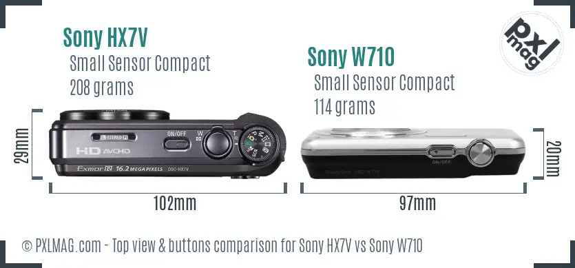 Sony HX7V vs Sony W710 top view buttons comparison