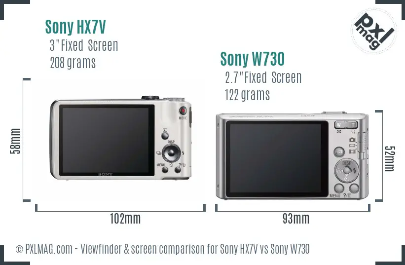 Sony HX7V vs Sony W730 Screen and Viewfinder comparison