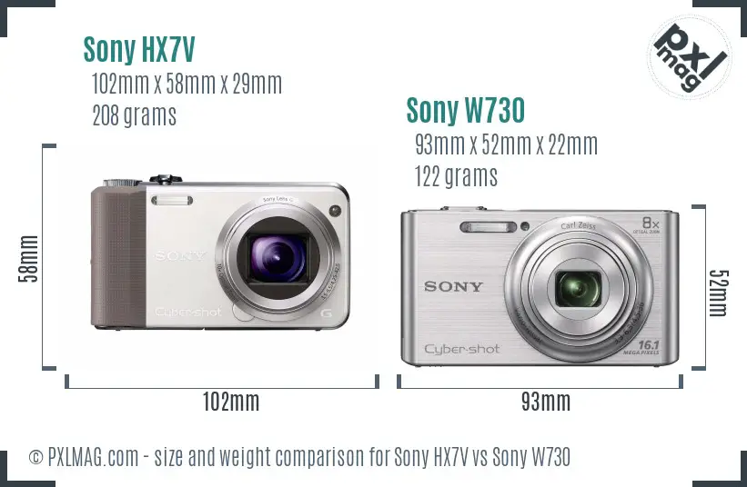 Sony HX7V vs Sony W730 size comparison