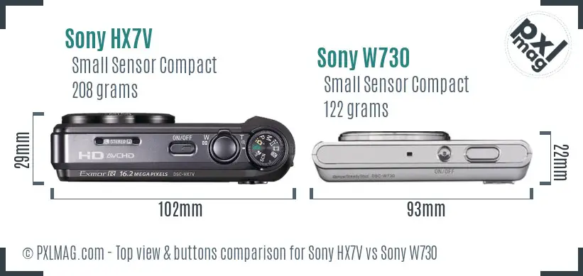 Sony HX7V vs Sony W730 top view buttons comparison