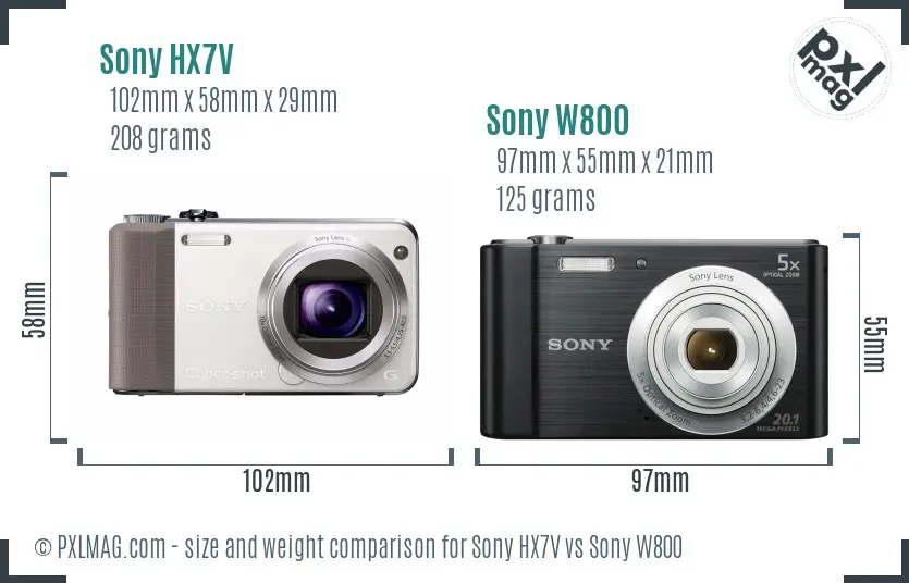 Sony HX7V vs Sony W800 size comparison