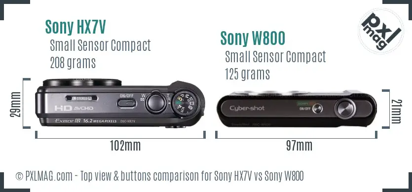 Sony HX7V vs Sony W800 top view buttons comparison