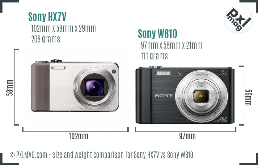 Sony HX7V vs Sony W810 size comparison
