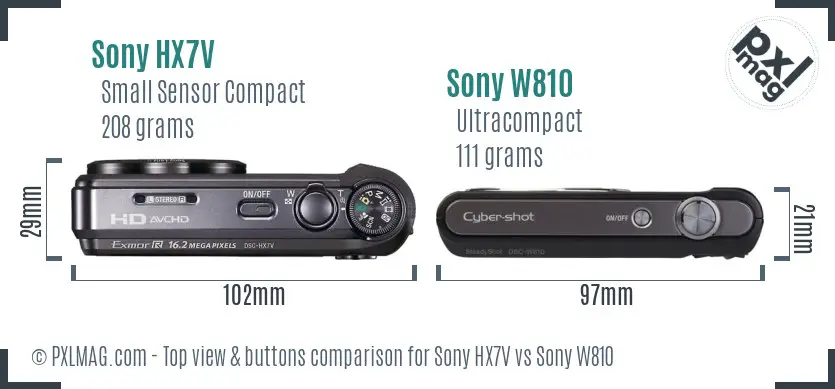 Sony HX7V vs Sony W810 top view buttons comparison