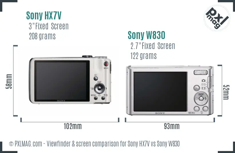 Sony HX7V vs Sony W830 Screen and Viewfinder comparison