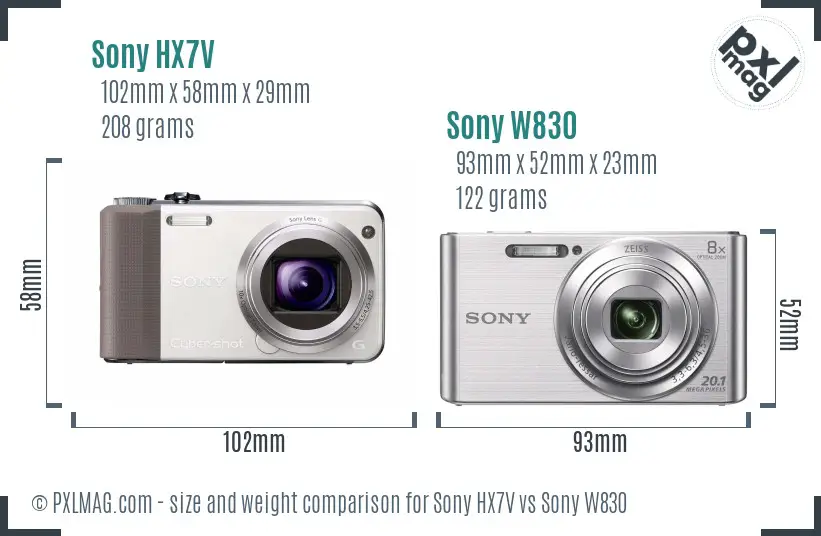 Sony HX7V vs Sony W830 size comparison
