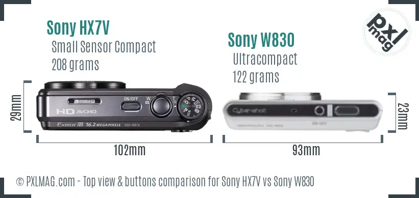 Sony HX7V vs Sony W830 top view buttons comparison