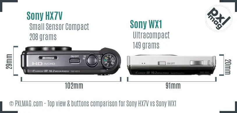 Sony HX7V vs Sony WX1 top view buttons comparison