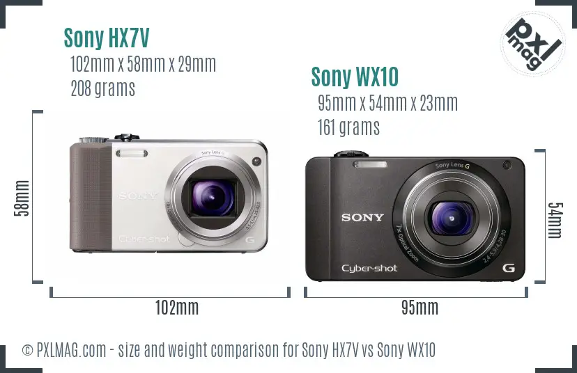 Sony HX7V vs Sony WX10 size comparison