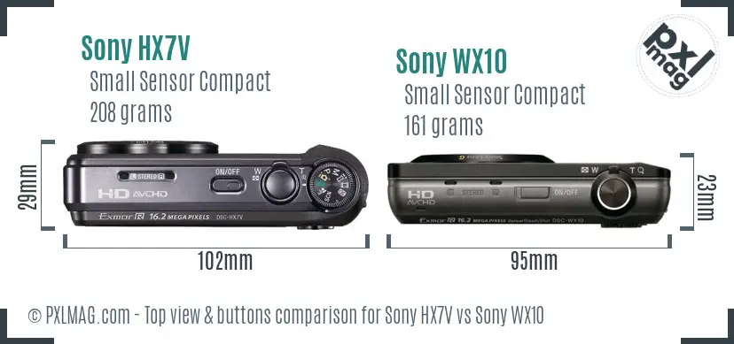 Sony HX7V vs Sony WX10 top view buttons comparison