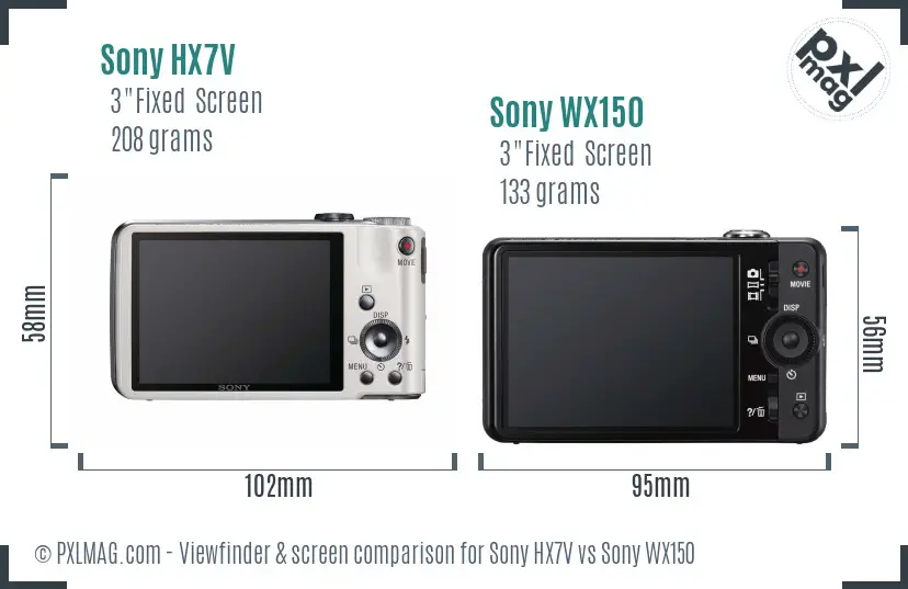 Sony HX7V vs Sony WX150 Screen and Viewfinder comparison