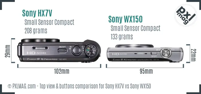 Sony HX7V vs Sony WX150 top view buttons comparison