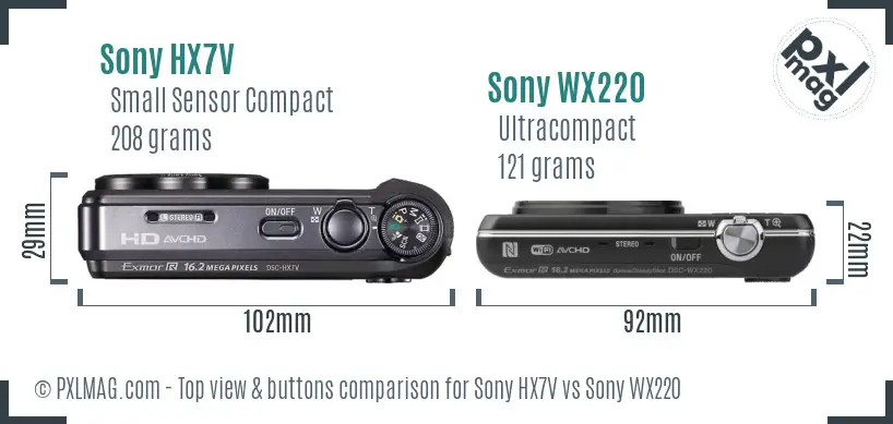 Sony HX7V vs Sony WX220 top view buttons comparison