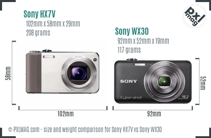 Sony HX7V vs Sony WX30 size comparison