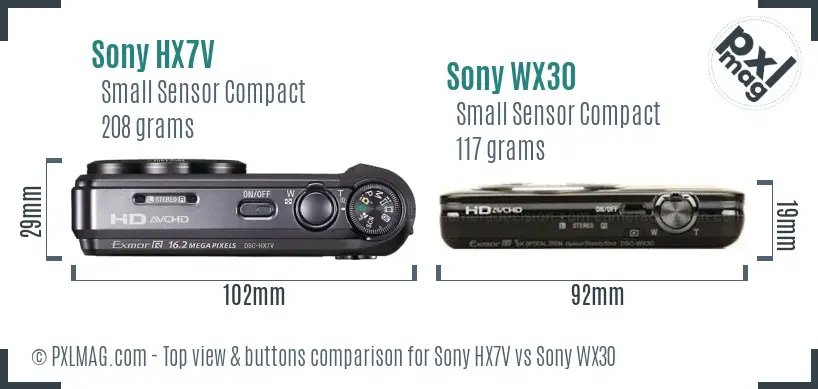 Sony HX7V vs Sony WX30 top view buttons comparison