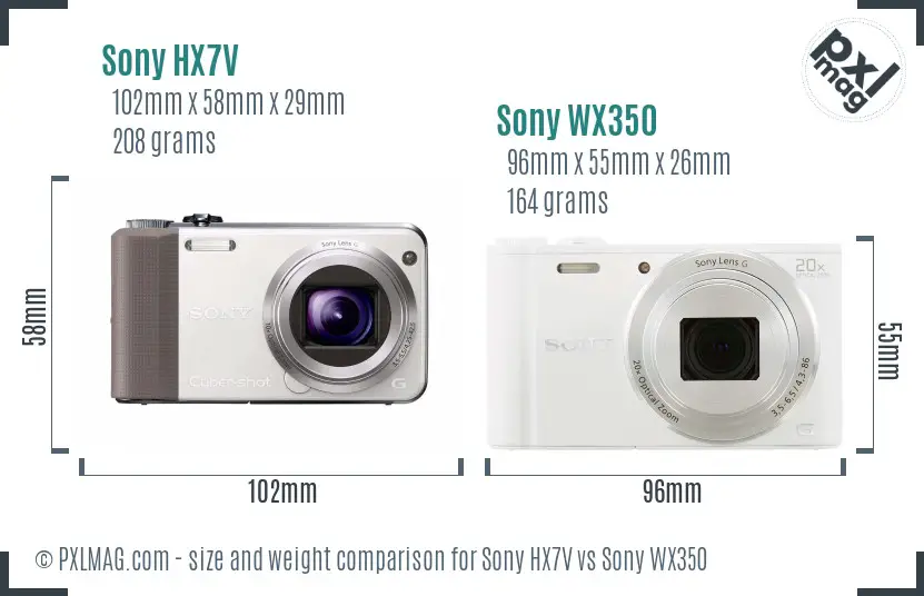 Sony HX7V vs Sony WX350 size comparison