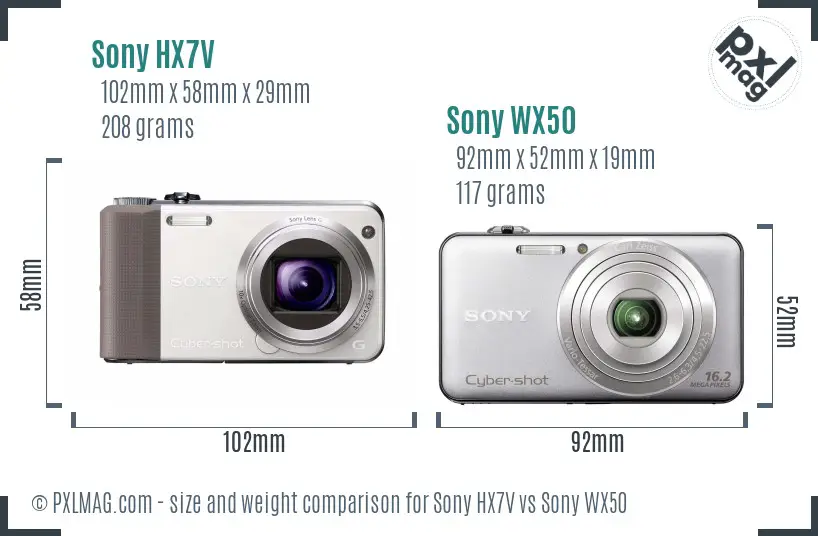 Sony HX7V vs Sony WX50 size comparison