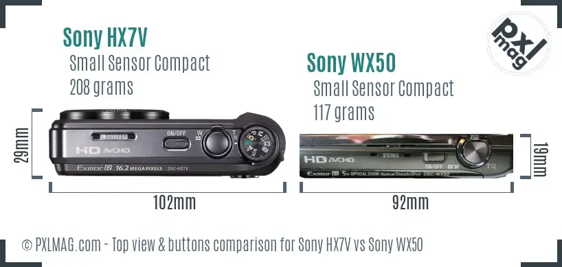 Sony HX7V vs Sony WX50 top view buttons comparison