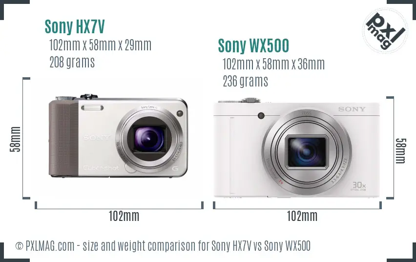 Sony HX7V vs Sony WX500 size comparison