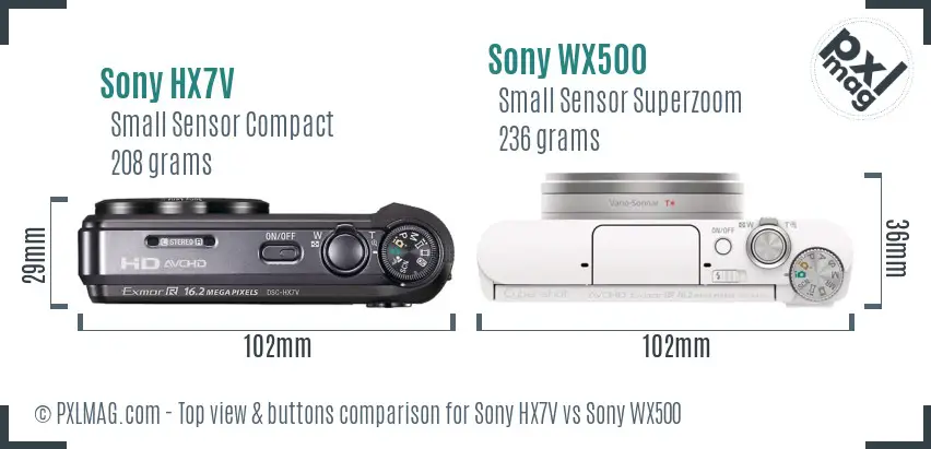 Sony HX7V vs Sony WX500 top view buttons comparison