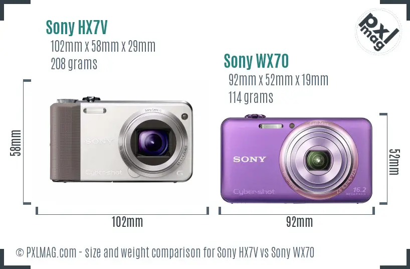 Sony HX7V vs Sony WX70 size comparison