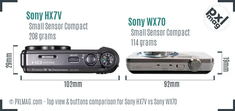 Sony HX7V vs Sony WX70 top view buttons comparison