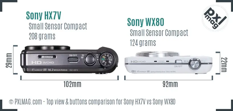 Sony HX7V vs Sony WX80 top view buttons comparison