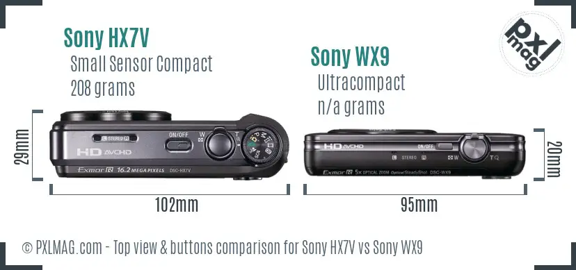 Sony HX7V vs Sony WX9 top view buttons comparison