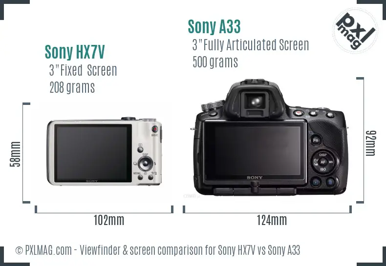 Sony HX7V vs Sony A33 Screen and Viewfinder comparison