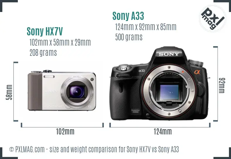 Sony HX7V vs Sony A33 size comparison