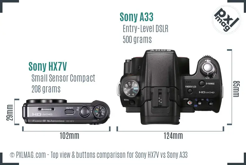 Sony HX7V vs Sony A33 top view buttons comparison