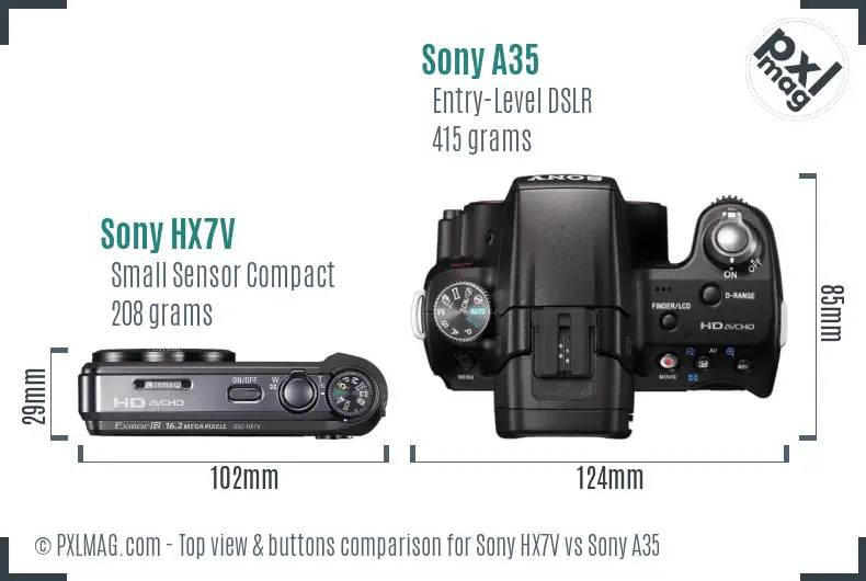 Sony HX7V vs Sony A35 top view buttons comparison