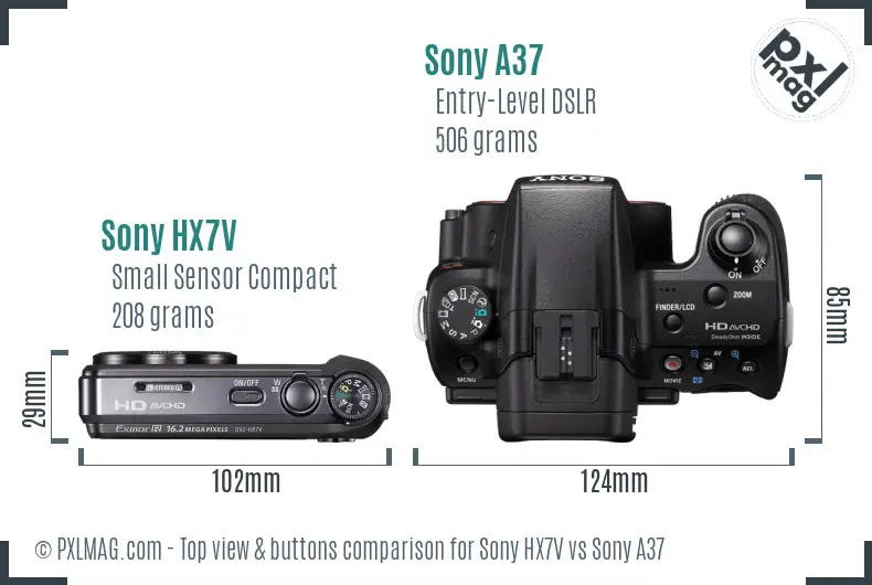 Sony HX7V vs Sony A37 top view buttons comparison