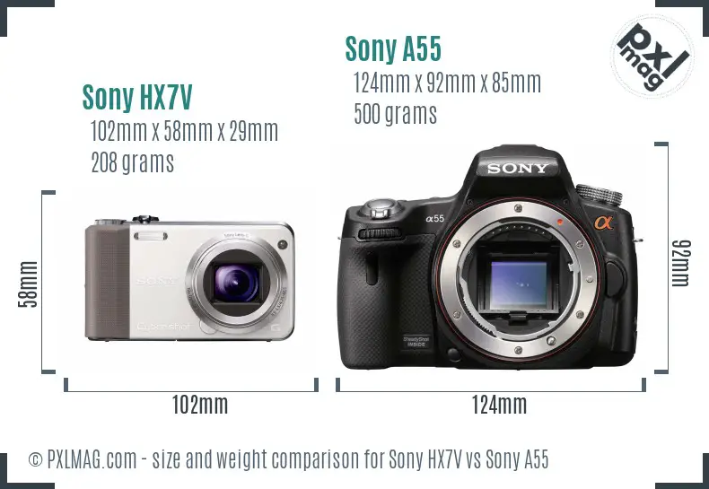 Sony HX7V vs Sony A55 size comparison