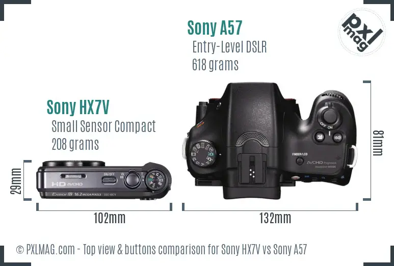 Sony HX7V vs Sony A57 top view buttons comparison