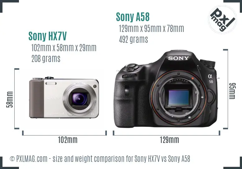 Sony HX7V vs Sony A58 size comparison