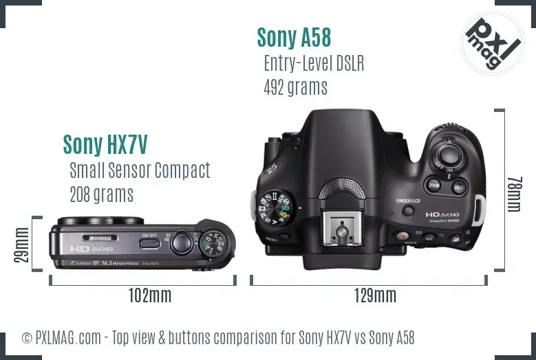 Sony HX7V vs Sony A58 top view buttons comparison