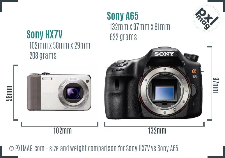 Sony HX7V vs Sony A65 size comparison