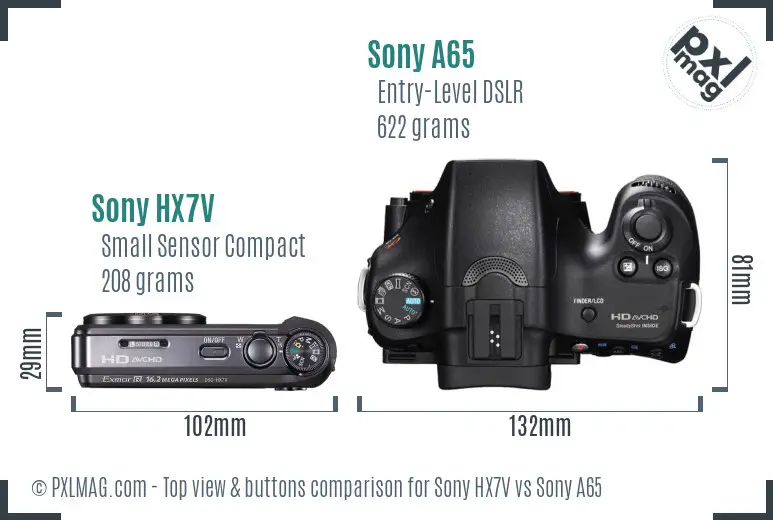 Sony HX7V vs Sony A65 top view buttons comparison