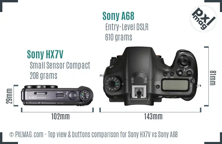 Sony HX7V vs Sony A68 top view buttons comparison
