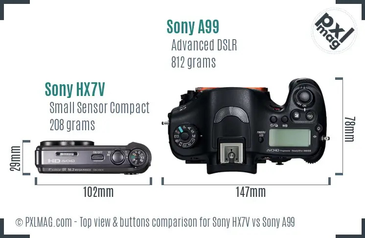 Sony HX7V vs Sony A99 top view buttons comparison