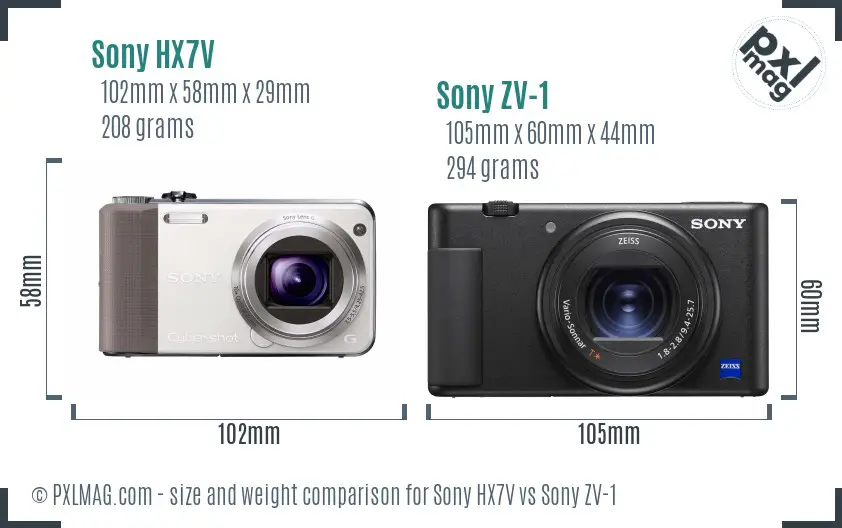 Sony HX7V vs Sony ZV-1 size comparison